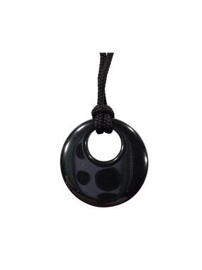 Black Donut Pendant Necklace Adjustable Cord Minimalist Unisex Jewelry